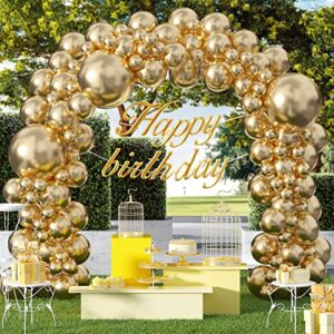 trynboob gold metallic chrome latex balloon arch garland kit, 101pcs 18in 12in 10in 5in for engagement, wedding, birthday, gold theme anniversary celebration decoration