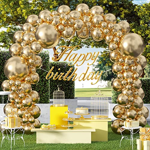 TRYNBOOB Gold Metallic Chrome Latex Balloon Arch Garland Kit, 101PCS 18In 12In 10In 5In for Engagement, Wedding, Birthday, Gold Theme Anniversary Celebration Decoration