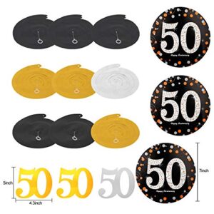 50th Anniversary Decorations Kit - 50th Wedding Anniversary Party Decorations Supplies - Including Gold Glitter Happy 50th Anniversary Banner / 9Pcs Sparkling 50 Hanging Swirl /6Pcs Poms