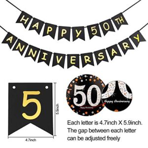 50th Anniversary Decorations Kit - 50th Wedding Anniversary Party Decorations Supplies - Including Gold Glitter Happy 50th Anniversary Banner / 9Pcs Sparkling 50 Hanging Swirl /6Pcs Poms