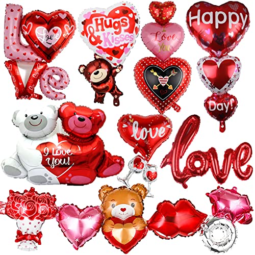 Littleloverly Valentines Day Heart-shaped Foil Balloons Decoration - Romantic Love Foil Balloons Valentine Day Party Decorations