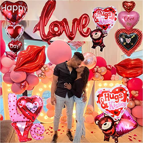 Littleloverly Valentines Day Heart-shaped Foil Balloons Decoration - Romantic Love Foil Balloons Valentine Day Party Decorations