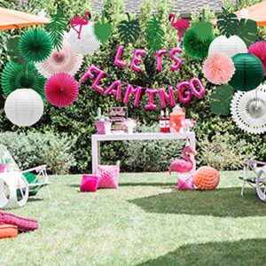 Meiduo Tropical Flamingo Palm Leaves Party Decorations with Paper Fans Paper Lanterns Pom Poms Flowers for Birthday Bridal & Baby Shower Bachelorette Hawaiian Beach Pool Summer (Green)