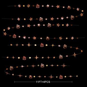 Rose Gold 40th Birthday Decorations Number 40 Circle Dot Twinkle Star Garland Metallic Hanging Streamer Bunting Banner Backdrop for Women 40 Year Old Birthday Forty Anniversary Party Supplies