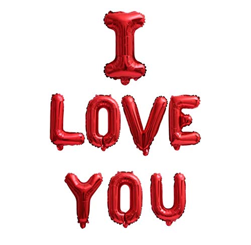 16 Inch I LOVE YOU Alphabet Letters Foil Balloons Set for Valentines Day,Propose Marriage,Wedding Party,Wedding Décor,Mother's Day, Father's Day,Anniversary Backdrop & Birthday Party Supplies for her,mom,girlfriend (Red)