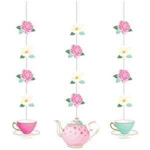 creative converting floral tea party hanging decorations, 3 ct multi color, 32″