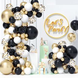 ZOPIBAICO Black White Gold Balloon Garland Arch Kit - 124pcs 18 12 10 5In Black White Metallic Gold and and Black Gold Confetti Balloons for Graduation Birthday Wedding New Year Party Decorations