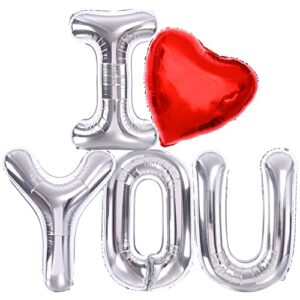 huge, silver i love you balloons – 40 inch | love balloons for valentines day decor | i love you foil balloons, happy anniversary balloons | i heart you balloons for happy anniversary decorations