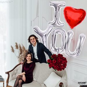 Huge, Silver I Love You Balloons - 40 Inch | Love Balloons for Valentines Day Decor | I Love You Foil Balloons, Happy Anniversary Balloons | I Heart You Balloons for Happy Anniversary Decorations