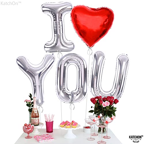 Huge, Silver I Love You Balloons - 40 Inch | Love Balloons for Valentines Day Decor | I Love You Foil Balloons, Happy Anniversary Balloons | I Heart You Balloons for Happy Anniversary Decorations