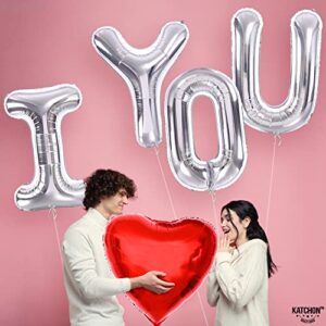 Huge, Silver I Love You Balloons - 40 Inch | Love Balloons for Valentines Day Decor | I Love You Foil Balloons, Happy Anniversary Balloons | I Heart You Balloons for Happy Anniversary Decorations