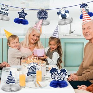 9 Pieces Happy Birthday Party Decorations Birthday Table Centerpieces Happy Birthday Honeycomb Centerpieces for Men and Woman Birthday Party Supplies (Blue Silver)