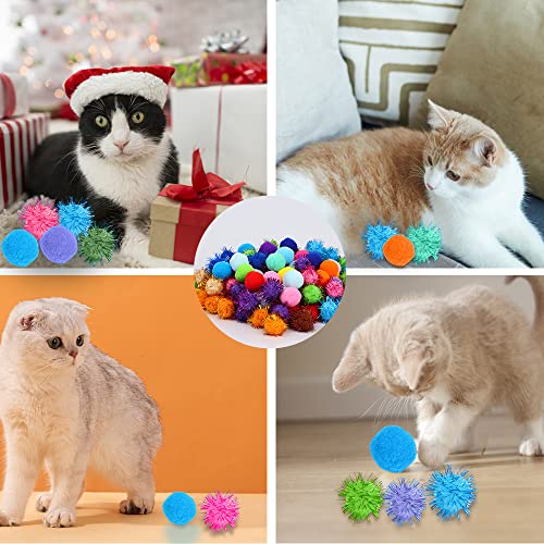 TECH-P®100 Pack 1.5 Inch Pom Poms with Glitter Tinsel and 30 PCS 1.18"30mm Non Glitter Pom Poms Sparkle Balls Cat Toy Balls– Assorted Color