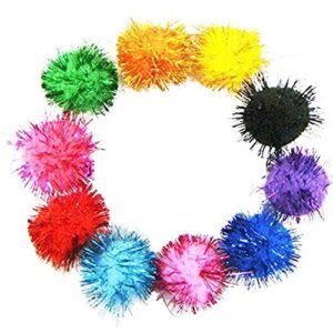 TECH-P®100 Pack 1.5 Inch Pom Poms with Glitter Tinsel and 30 PCS 1.18"30mm Non Glitter Pom Poms Sparkle Balls Cat Toy Balls– Assorted Color