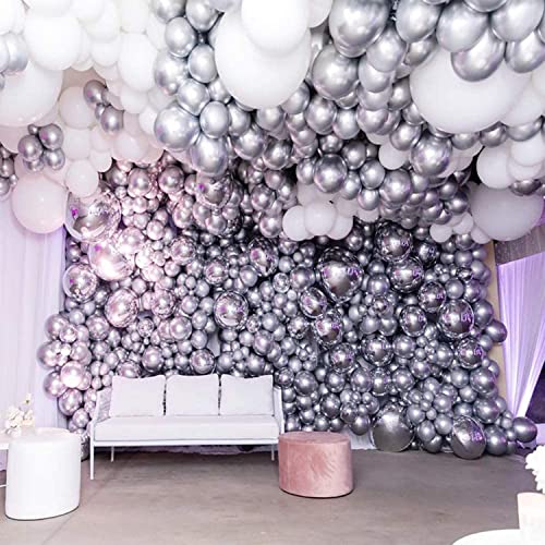 Metallic Silver Party Balloons 18 inch 10 Pack Chrome Silver Latex Birthday Balloon for Wedding Engagement Baby Shower Graduation Anniversary Party Decorations