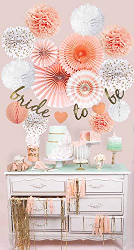 Vidal Crafts Bridal Shower Decorations Set, Bachelorette Party Decor, Bride to Be Banner, Dessert Table Decoration Kit, Bachelorette Party Supplies, Paper Fans, Pom Poms, Honeycomb Balls Pack