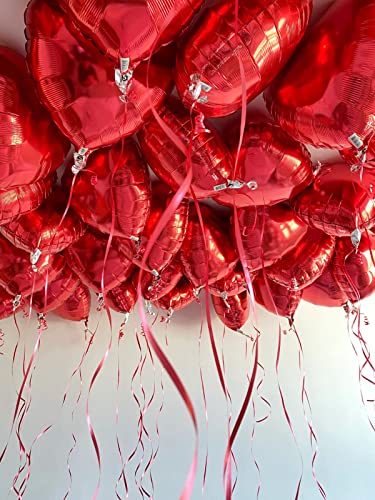 30 pcs Red Heart Balloons 18" Heart Love Foil Balloon , Helium Support Valentines Day Wedding Bridal Engagement Party Anniversary Decorations (30 pcs 18")