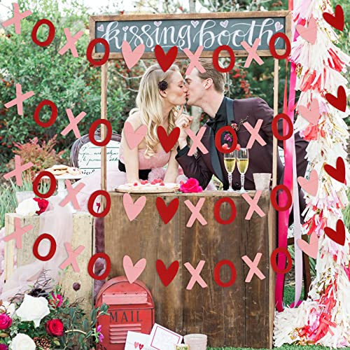 4Pcs XOXO Heart Garland Red and Pink, Valentines Day Decorations,Valentines XOXO Decor,Heart Hanging Garland, Valentines XOXO Banner Heart Decorations