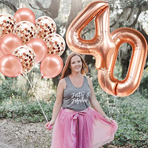 KatchOn, Rose Gold 40 Balloon Numbers - 40 Inch | 40th Birthday Decorations Women | 40th Birthday Balloons for Women | 40 and Fabulous Decorations | Number 40 Balloons, 40 Birthday Balloons for Women