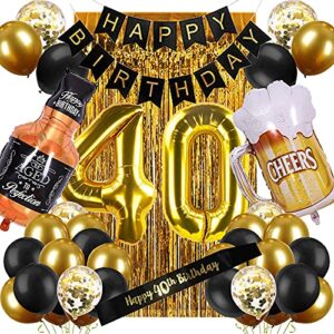 40th Birthday Decorations for Men, Black and Gold Happy Birthday Decorations for Women Men 40th Birthday Party - 40th Birthday Decorations Black and Gold for Him Her 40 Birthday Party Supplies