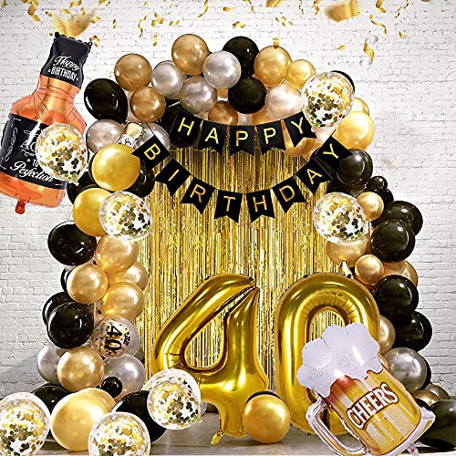 40th Birthday Decorations for Men, Black and Gold Happy Birthday Decorations for Women Men 40th Birthday Party - 40th Birthday Decorations Black and Gold for Him Her 40 Birthday Party Supplies