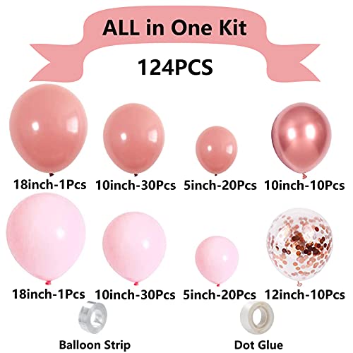 Oynearo Retro Pink Balloon Arch Garland Kit-124PCS Pink and Rose Gold Metallic Balloons for Wedding Bachelorette Anniversary Baby Shower Birthday Party Decorations Backdrop Decor