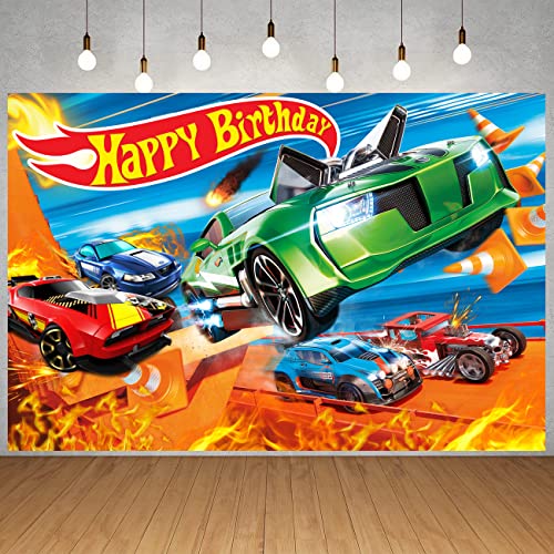 Happy Birthday Party Backdrop,Hot Car Birthday Party Supplies Cartoon Car Themed Happy Birthday Banner Party Decorations Photography Background