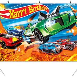 Happy Birthday Party Backdrop,Hot Car Birthday Party Supplies Cartoon Car Themed Happy Birthday Banner Party Decorations Photography Background