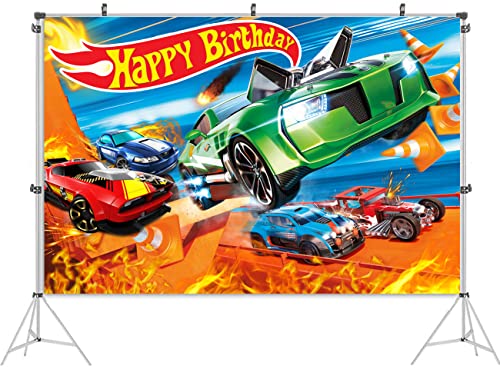 Happy Birthday Party Backdrop,Hot Car Birthday Party Supplies Cartoon Car Themed Happy Birthday Banner Party Decorations Photography Background