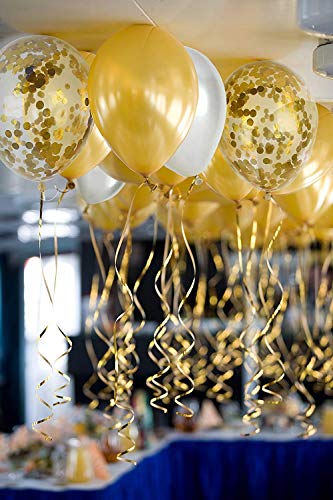 50 Pieces Gold, White and Gold Confetti Balloons | PREFILLED 14 Inch Latex, Metallic, Confetti Balloons for Party, Decorations, Wedding & Bridal (with Ribbon)