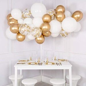 50 Pieces Gold, White and Gold Confetti Balloons | PREFILLED 14 Inch Latex, Metallic, Confetti Balloons for Party, Decorations, Wedding & Bridal (with Ribbon)