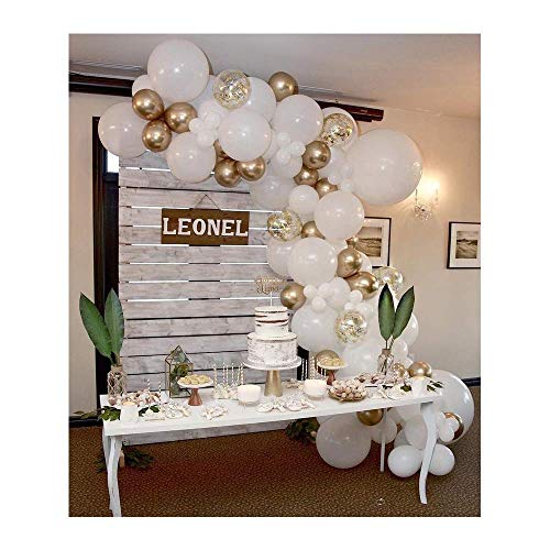 50 Pieces Gold, White and Gold Confetti Balloons | PREFILLED 14 Inch Latex, Metallic, Confetti Balloons for Party, Decorations, Wedding & Bridal (with Ribbon)