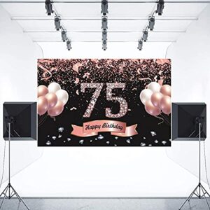 Trgowaul 75th Birthday Decorations for Women Rose Gold Birthday Backdrop 5.9 X 3.6 Fts Happy Birthday Party Suppiles Photography Supplies Background Happy 75th Birthday Banner