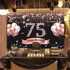 Trgowaul 75th Birthday Decorations for Women Rose Gold Birthday Backdrop 5.9 X 3.6 Fts Happy Birthday Party Suppiles Photography Supplies Background Happy 75th Birthday Banner