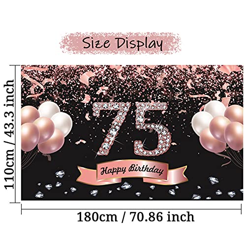 Trgowaul 75th Birthday Decorations for Women Rose Gold Birthday Backdrop 5.9 X 3.6 Fts Happy Birthday Party Suppiles Photography Supplies Background Happy 75th Birthday Banner