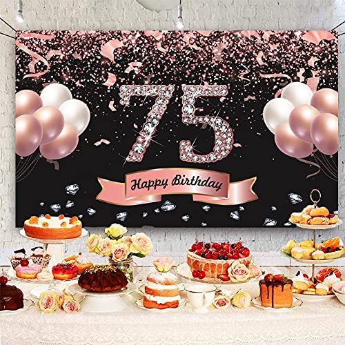 Trgowaul 75th Birthday Decorations for Women Rose Gold Birthday Backdrop 5.9 X 3.6 Fts Happy Birthday Party Suppiles Photography Supplies Background Happy 75th Birthday Banner