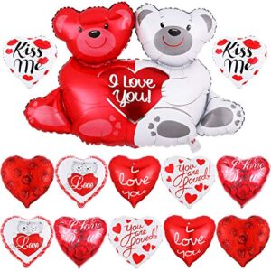 katchon, large teddy bear balloons set – 40 inch, pack of 12 | anniversary balloons, i love you balloons for special night, anniversary decorations | happy anniversary balloons, red heart balloons