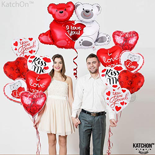 KatchOn, Large Teddy Bear Balloons Set - 40 Inch, Pack of 12 | Anniversary Balloons, I Love You Balloons for Special Night, Anniversary Decorations | Happy Anniversary Balloons, Red Heart Balloons