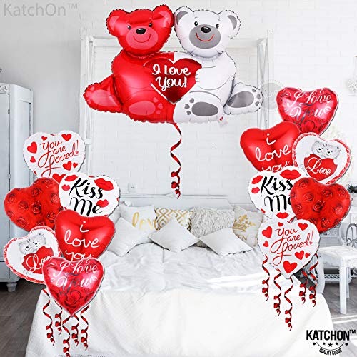 KatchOn, Large Teddy Bear Balloons Set - 40 Inch, Pack of 12 | Anniversary Balloons, I Love You Balloons for Special Night, Anniversary Decorations | Happy Anniversary Balloons, Red Heart Balloons