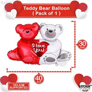 KatchOn, Large Teddy Bear Balloons Set - 40 Inch, Pack of 12 | Anniversary Balloons, I Love You Balloons for Special Night, Anniversary Decorations | Happy Anniversary Balloons, Red Heart Balloons