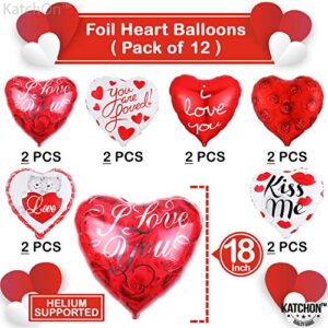 KatchOn, Large Teddy Bear Balloons Set - 40 Inch, Pack of 12 | Anniversary Balloons, I Love You Balloons for Special Night, Anniversary Decorations | Happy Anniversary Balloons, Red Heart Balloons