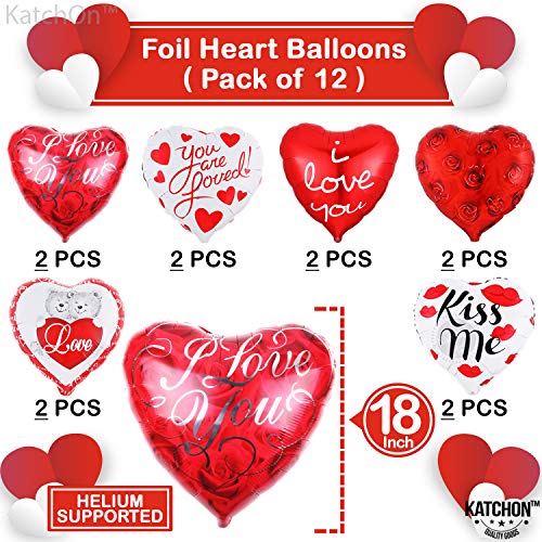 KatchOn, Large Teddy Bear Balloons Set - 40 Inch, Pack of 12 | Anniversary Balloons, I Love You Balloons for Special Night, Anniversary Decorations | Happy Anniversary Balloons, Red Heart Balloons