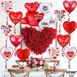 KatchOn, Large Teddy Bear Balloons Set - 40 Inch, Pack of 12 | Anniversary Balloons, I Love You Balloons for Special Night, Anniversary Decorations | Happy Anniversary Balloons, Red Heart Balloons