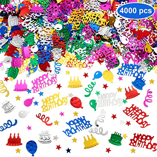 WILLBOND 4000 Pieces Happy Birthday Confetti Multi-Color Foil Confetti Birthday Decoration Scatters for Table Balloon Ribbon Cake Decoration Birthday Party Anniversary Wedding DIY Craft Supplies