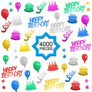 WILLBOND 4000 Pieces Happy Birthday Confetti Multi-Color Foil Confetti Birthday Decoration Scatters for Table Balloon Ribbon Cake Decoration Birthday Party Anniversary Wedding DIY Craft Supplies