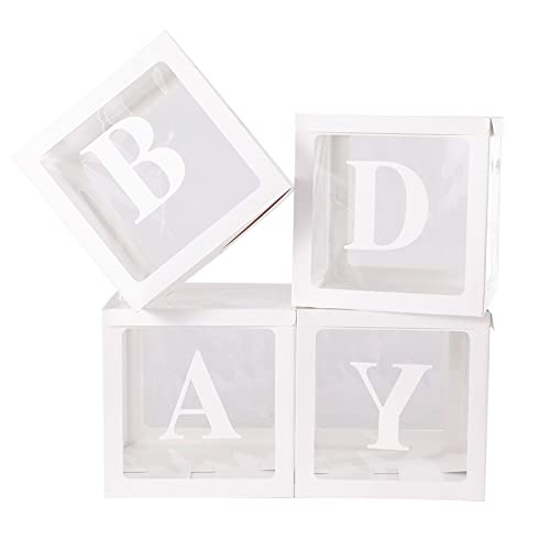 White Transparent Balloon Boxes With 27 Letters,Clear Block Boxes Backdrop ,for Birthday Bridal Baby Shower Gender Reveal Grad Party Decoration Balloon Box-Reusable Favors In Giftbox