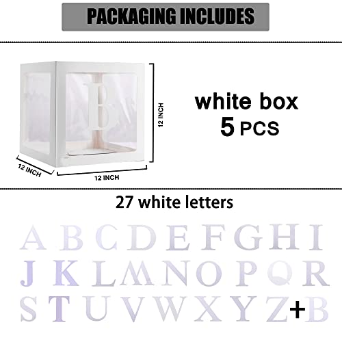 White Transparent Balloon Boxes With 27 Letters,Clear Block Boxes Backdrop ,for Birthday Bridal Baby Shower Gender Reveal Grad Party Decoration Balloon Box-Reusable Favors In Giftbox