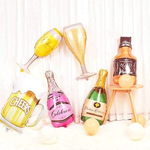 Giant Champagne Bottle Balloons 40'' Wine Goblet glass Sparkling Wine Glass Beer Cup Foil Whiskey Bottle Balloon Decoration for Bar Party Oktoberfest Birthday Baby Shower Festival Celebrations Party Supplies 6PCS