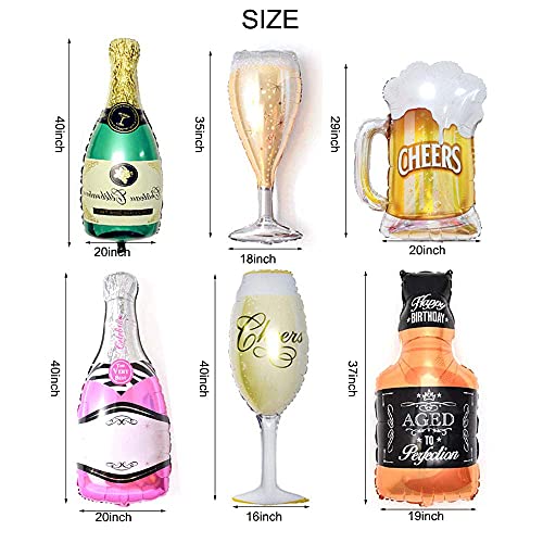 Giant Champagne Bottle Balloons 40'' Wine Goblet glass Sparkling Wine Glass Beer Cup Foil Whiskey Bottle Balloon Decoration for Bar Party Oktoberfest Birthday Baby Shower Festival Celebrations Party Supplies 6PCS