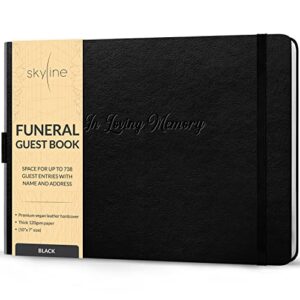 skyline funeral guest book for memorial & funeral services – in loving memory guest sign in book for funerals – 738 guest entries with name & address, 129 pages, hardcover, 10×7″ (black)